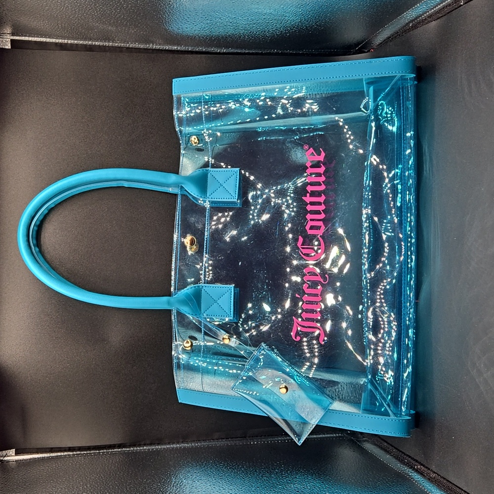 Juicy Couture ~ Clear Plastic Tote Bag ~ Blue with Pink ~